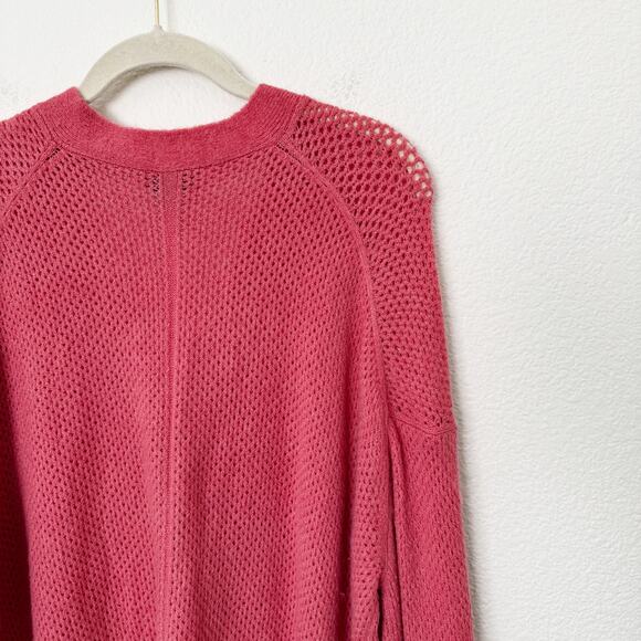 [Michael Stars] Pink Wool Blend Open Knit Cozy V-Neck Cardigan Sweater Sz Large - Picture 5 of 11